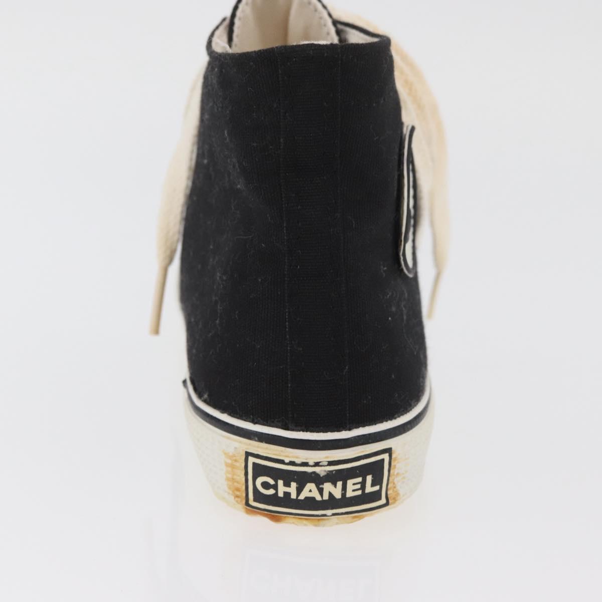 CHANEL High Cut Sneakers Canvas Black White A01852 CC Auth SW2298A