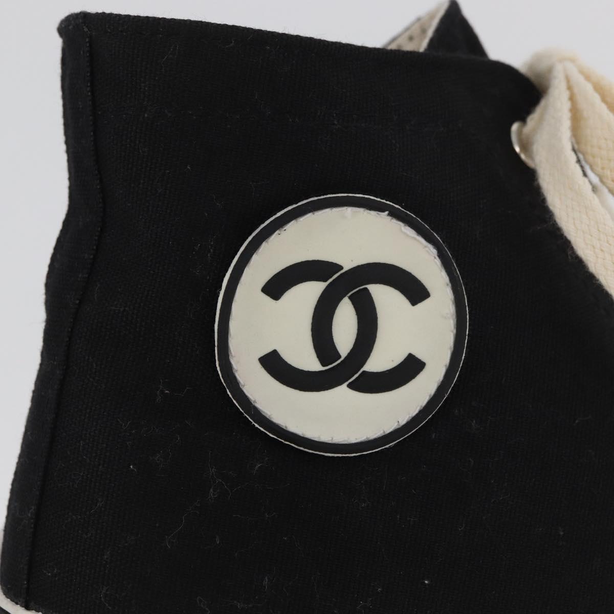 CHANEL High Cut Sneakers Canvas Black White A01852 CC Auth SW2298A