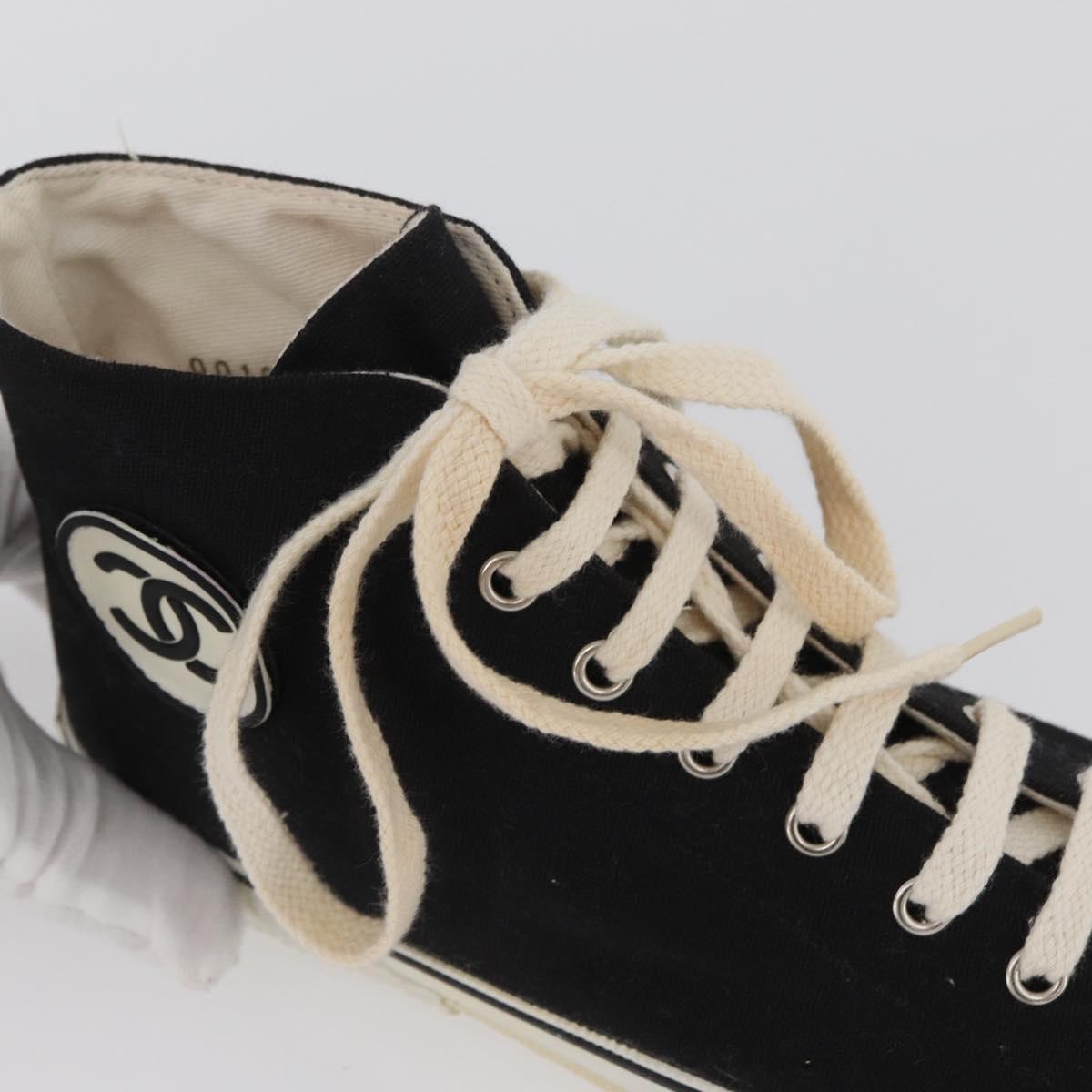 CHANEL High Cut Sneakers Canvas Black White A01852 CC Auth SW2298A