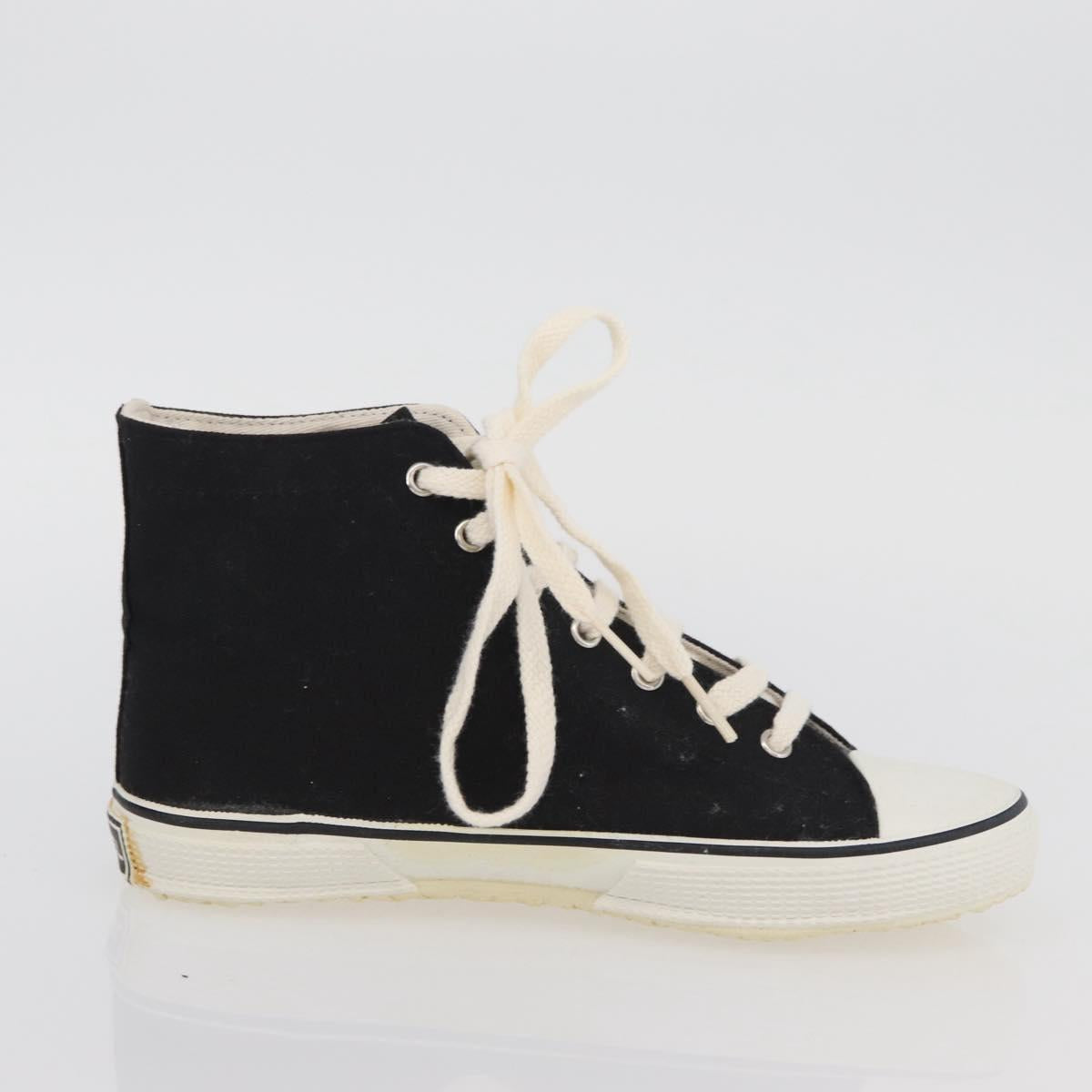 CHANEL High Cut Sneakers Canvas Black White A01852 CC Auth SW2298A