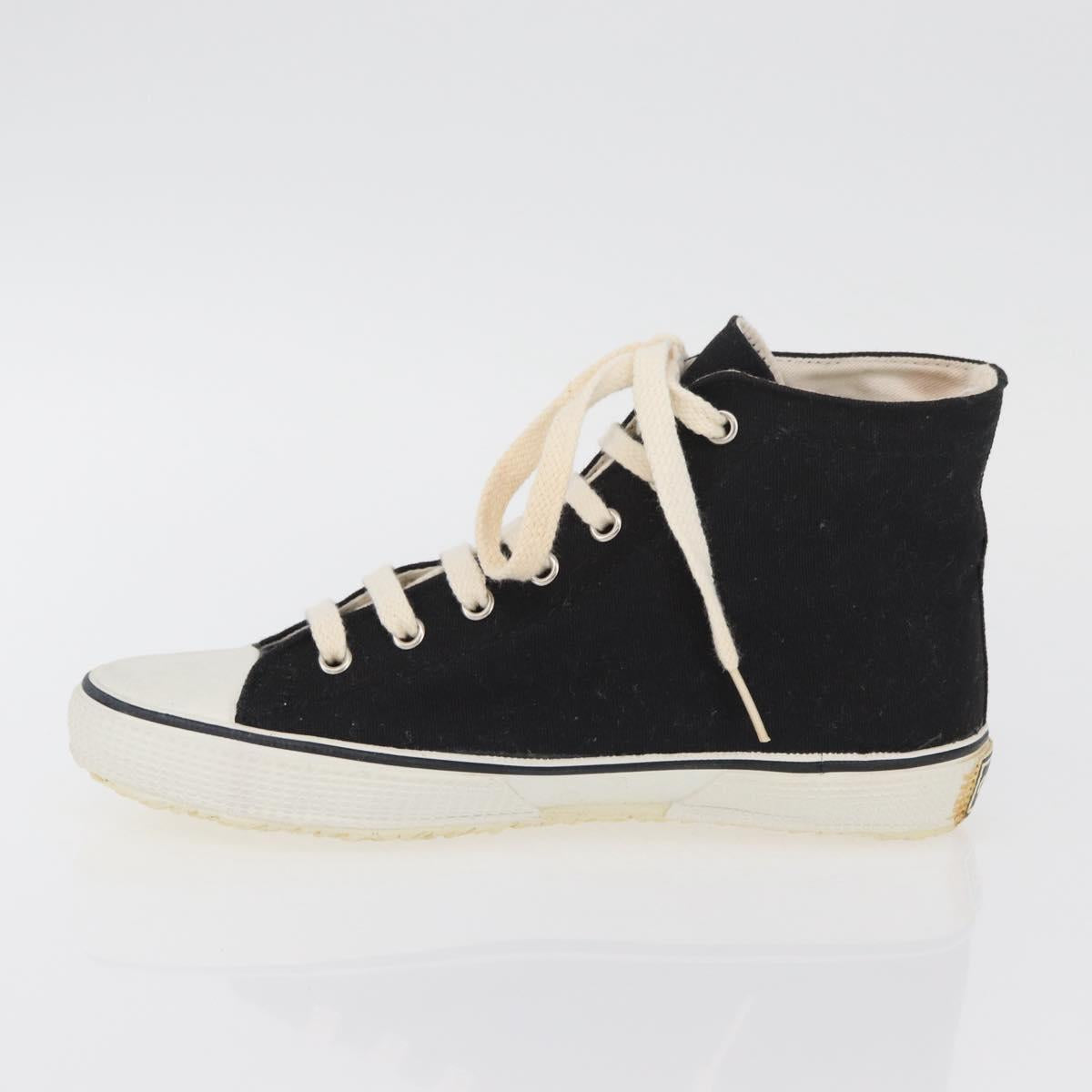 CHANEL High Cut Sneakers Canvas Black White A01852 CC Auth SW2298A