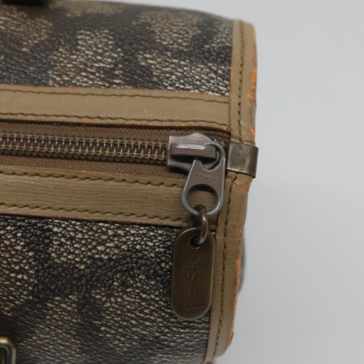 SAINT LAURENT Hand Bag Embossed Leather Gray Auth sw230