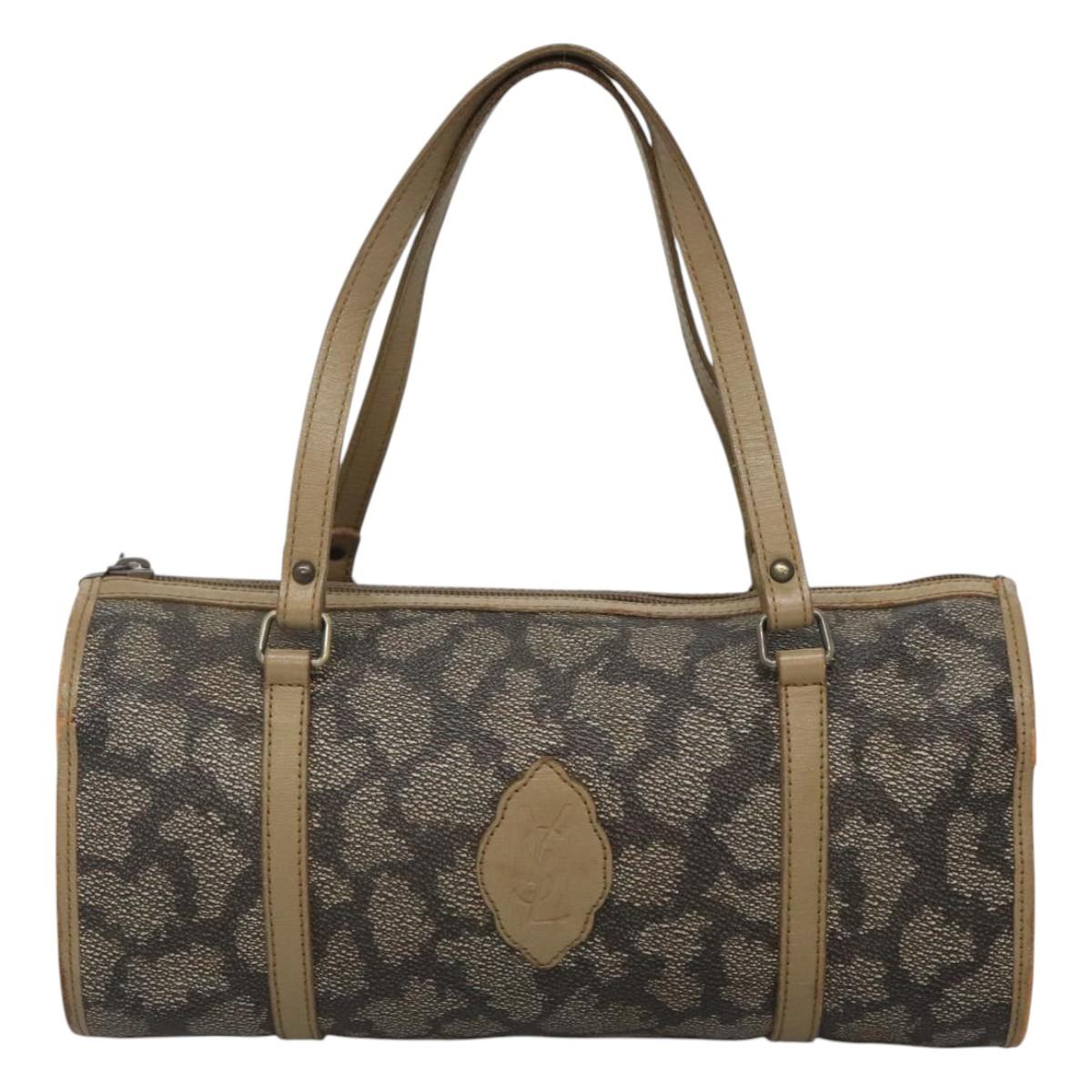 SAINT LAURENT Hand Bag Embossed Leather Gray Auth sw230