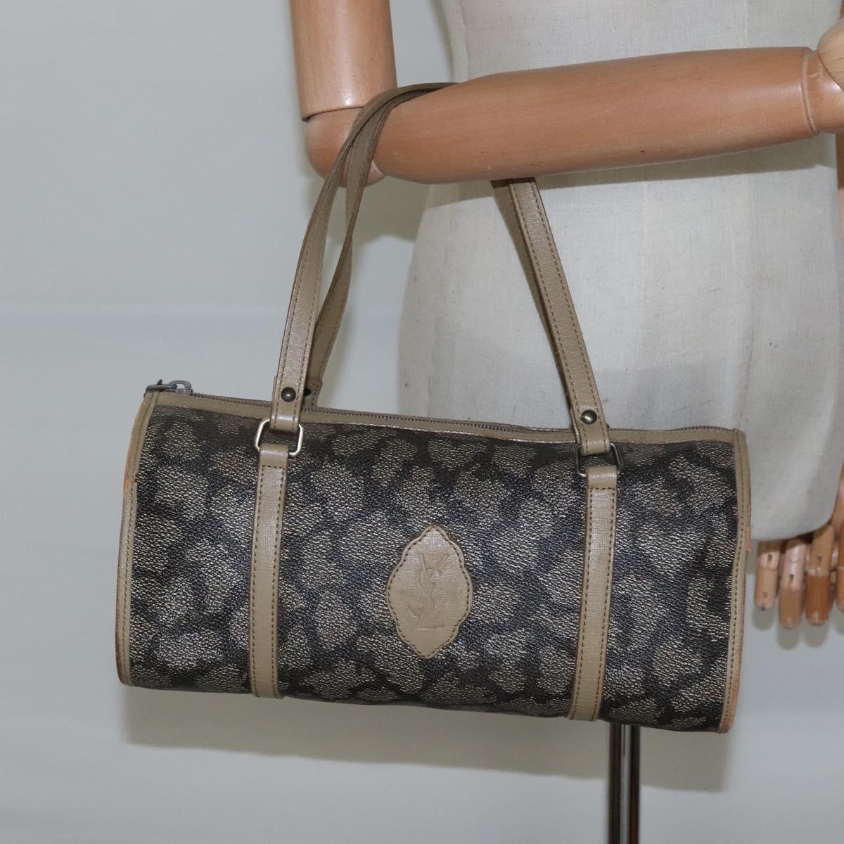 SAINT LAURENT Hand Bag Embossed Leather Gray Auth sw230