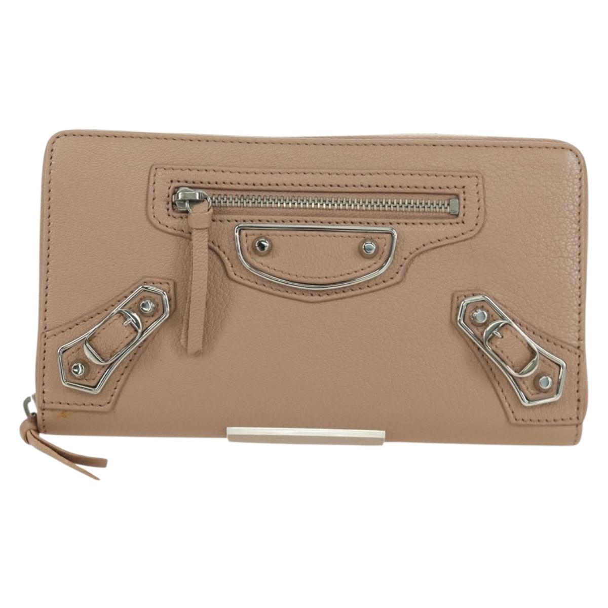 BALENCIAGA Continental Long Wallet Leather Pink Silver 390187 Auth SW2300M