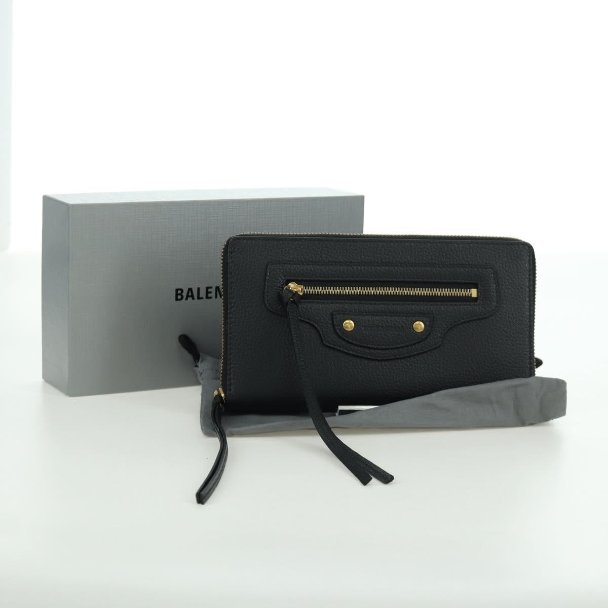 BALENCIAGA Neo Classic Continental Wallet Leather Black Gold 640115 Auth SW2301M