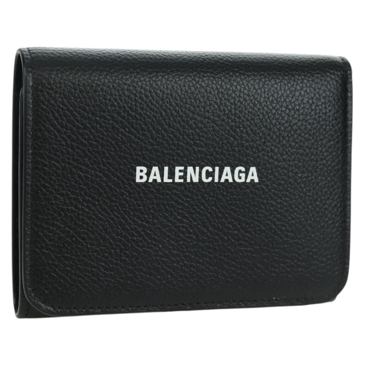 BALENCIAGA Trifold Wallet Leather Black Gold 655743 Auth SW2304M