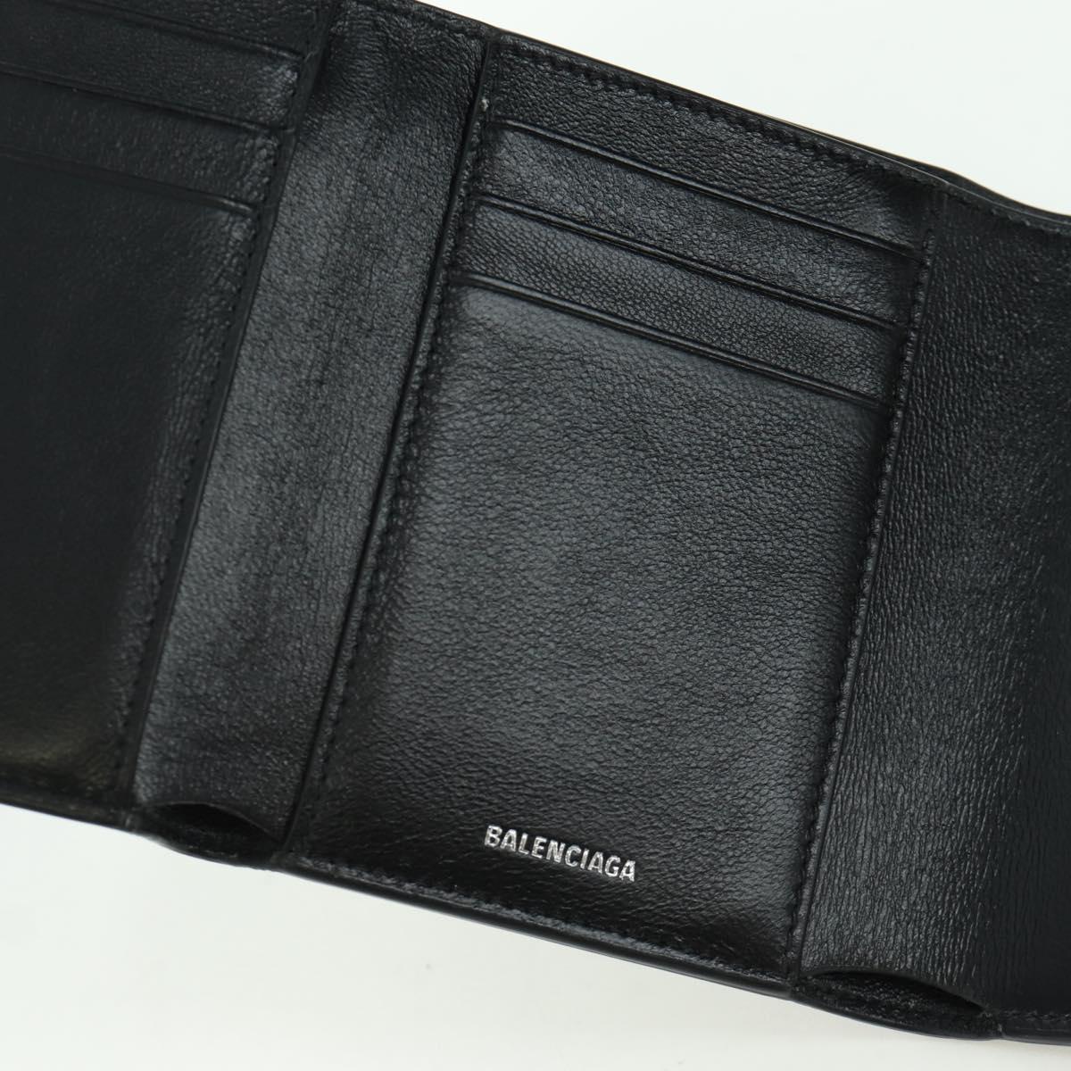 BALENCIAGA Trifold Wallet Leather Black Gold 655743 Auth SW2304M