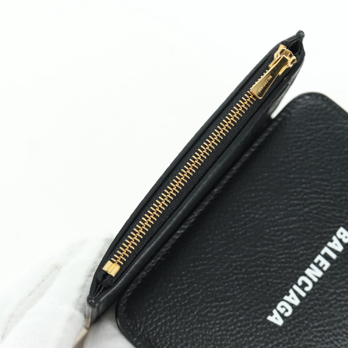 BALENCIAGA Trifold Wallet Leather Black Gold 655743 Auth SW2304M