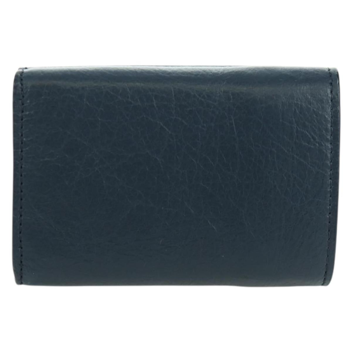 BALENCIAGA Classic Mini Trifold Wallet Lamb Skin Navy Gold 477455 Auth SW2305M
