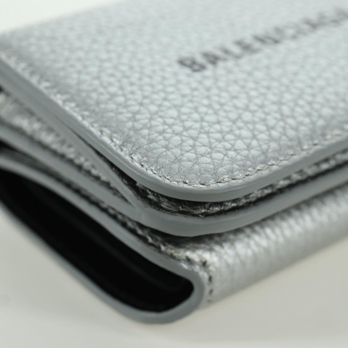 BALENCIAGA Trifold Wallet Leather Silver 593813 Auth SW2307M