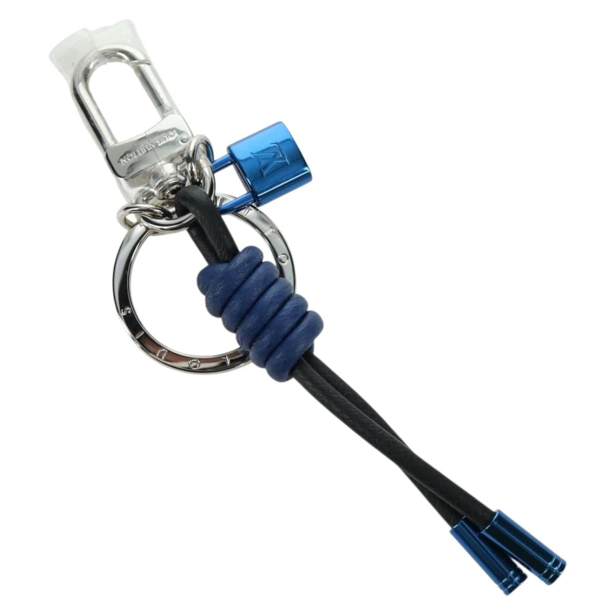 LOUIS VUITTON Porte Cles Knot Lock Charm Leather Blue M61713 LV Auth SW2312M