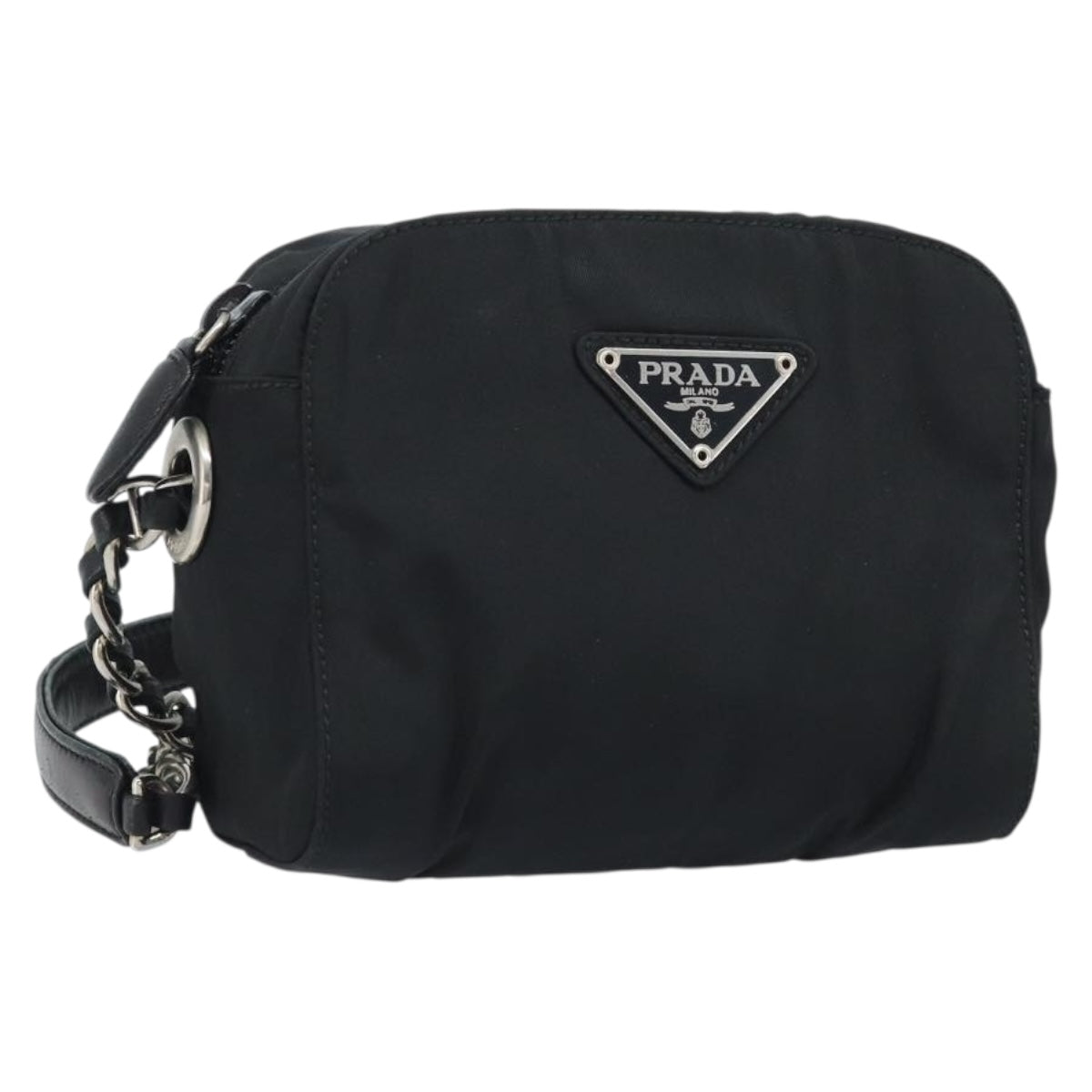 PRADA Chain Shoulder Bag Nylon Black Gold Auth SW2325A