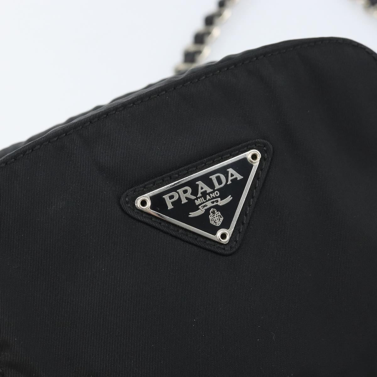 PRADA Chain Shoulder Bag Nylon Black Gold Auth SW2325A