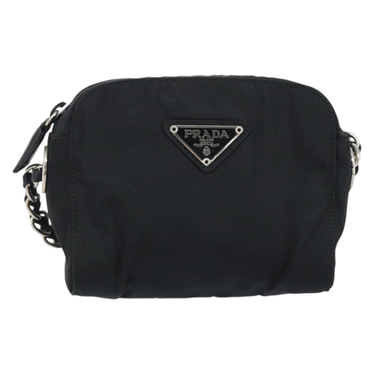 PRADA Chain Shoulder Bag Nylon Black Gold Auth SW2325A