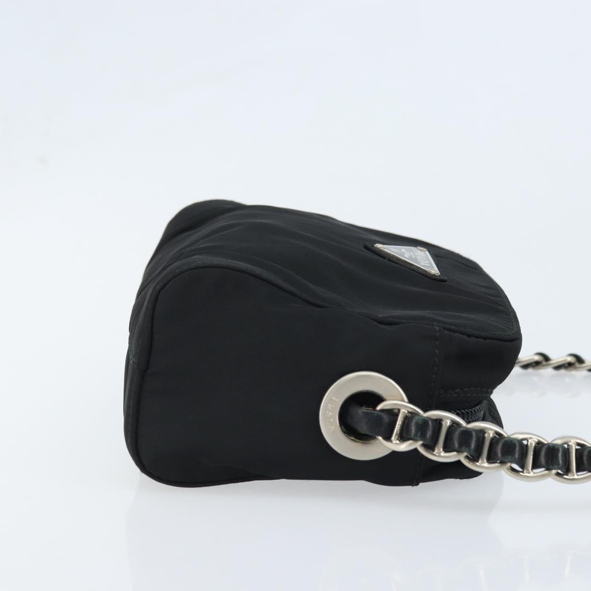 PRADA Chain Shoulder Bag Nylon Black Gold Auth SW2325A