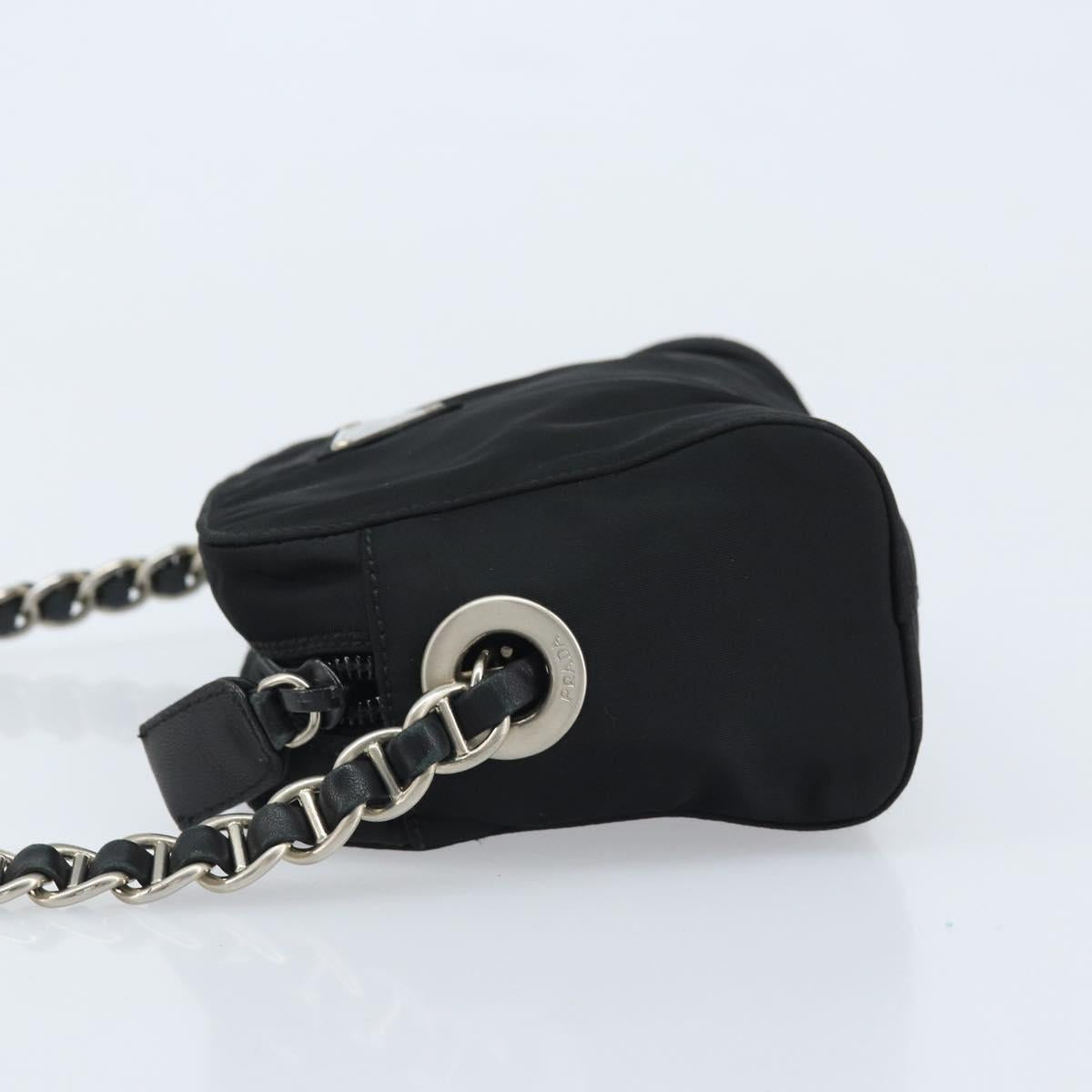 PRADA Chain Shoulder Bag Nylon Black Gold Auth SW2325A