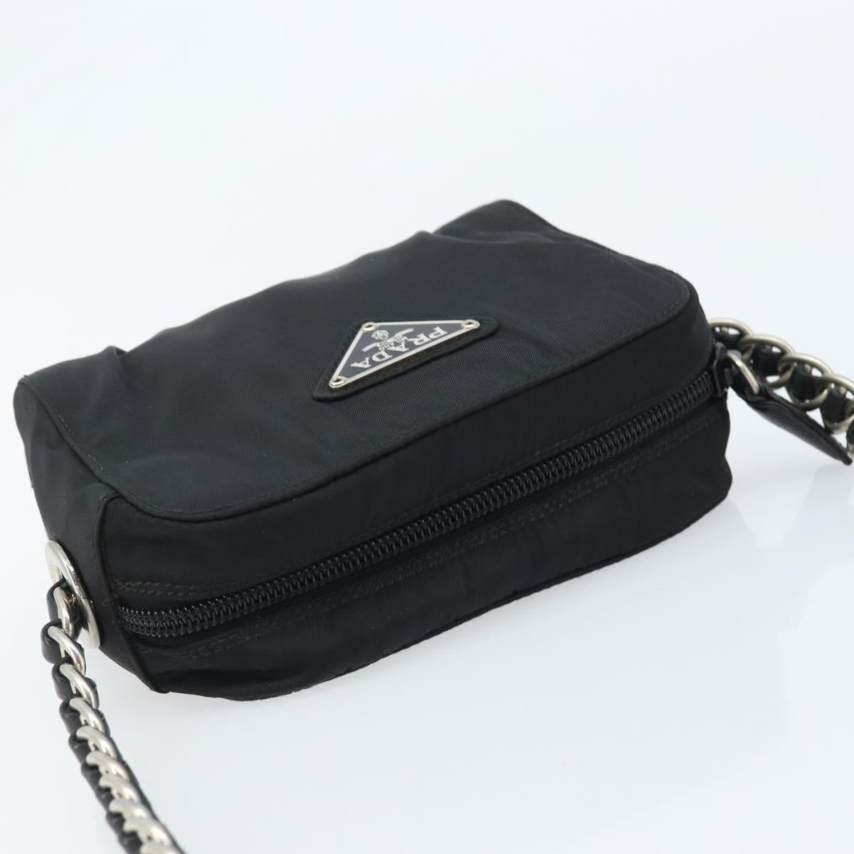PRADA Chain Shoulder Bag Nylon Black Gold Auth SW2325A