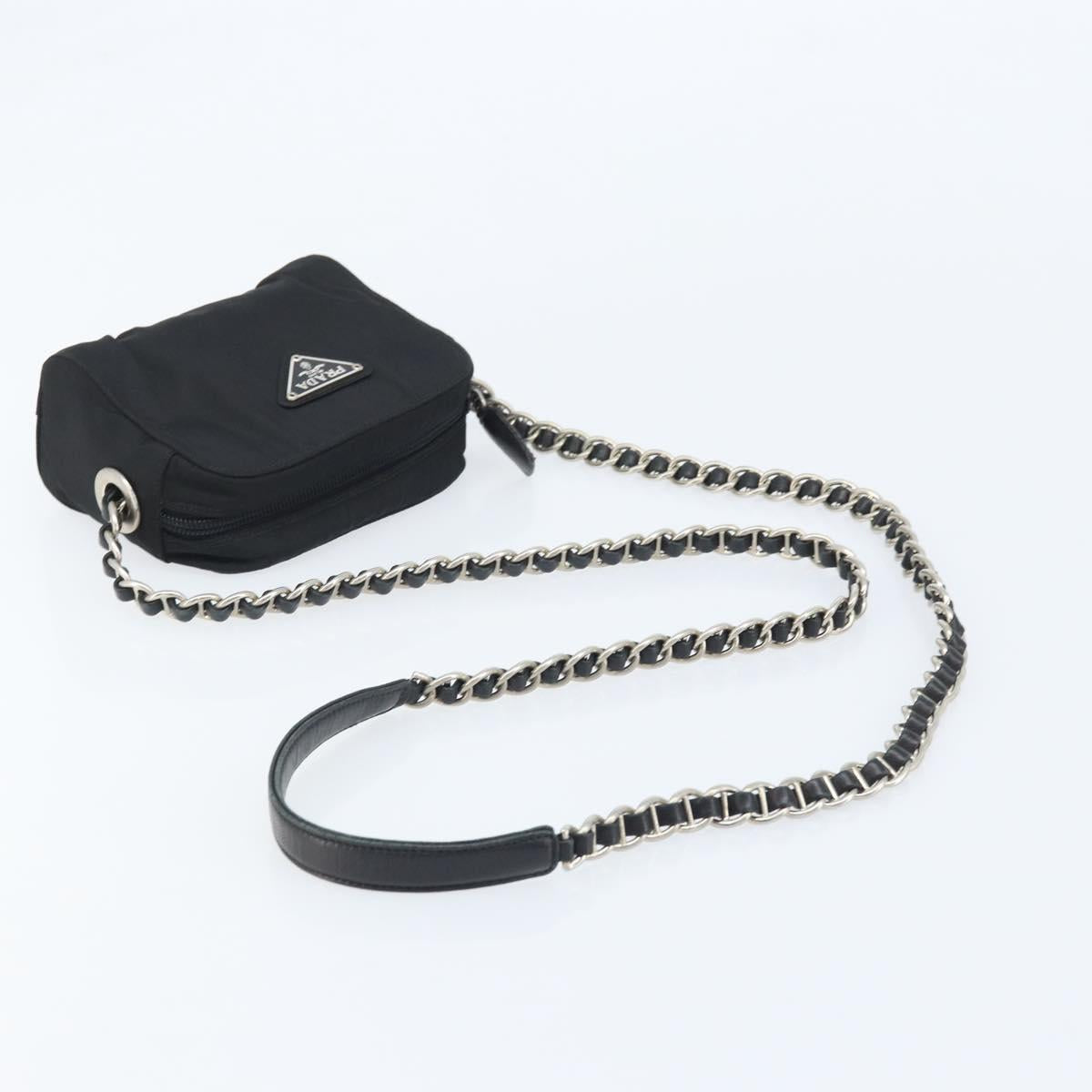 PRADA Chain Shoulder Bag Nylon Black Gold Auth SW2325A