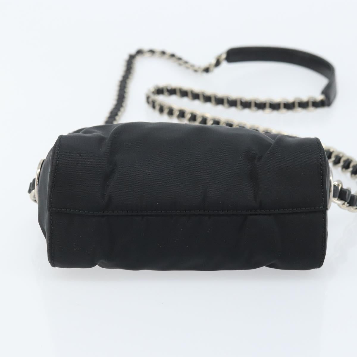 PRADA Chain Shoulder Bag Nylon Black Gold Auth SW2325A