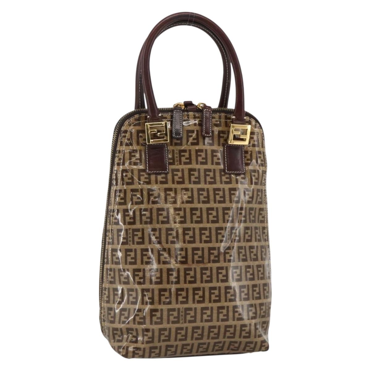 FENDI Zucchino Canvas Hand Bag Beige Gold Auth SW2327A
