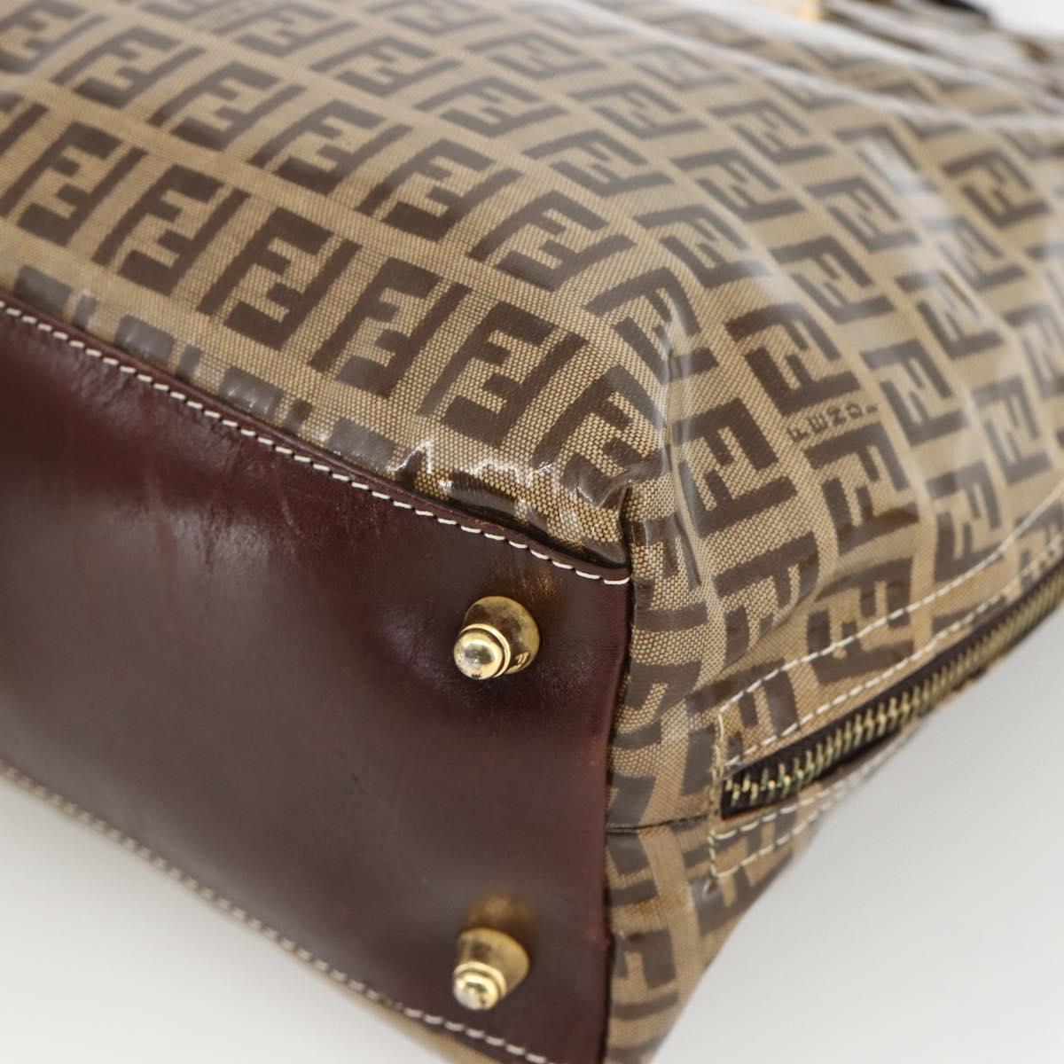 FENDI Zucchino Canvas Hand Bag Beige Gold Auth SW2327A