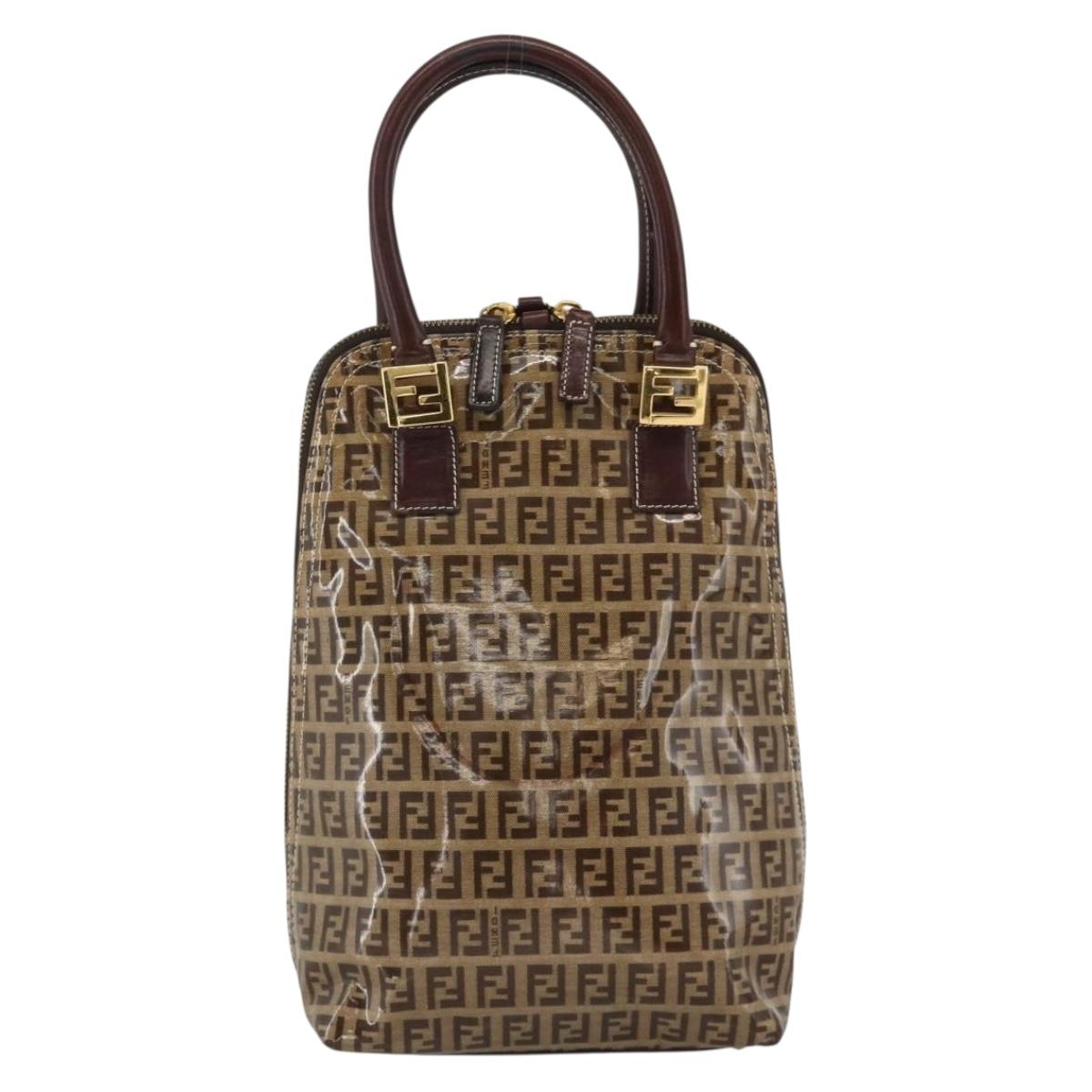FENDI Zucchino Canvas Hand Bag Beige Gold Auth SW2327A