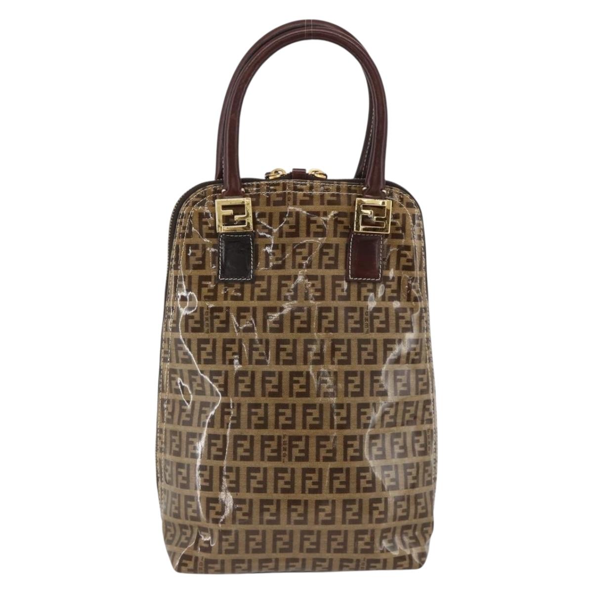 FENDI Zucchino Canvas Hand Bag Beige Gold Auth SW2327A