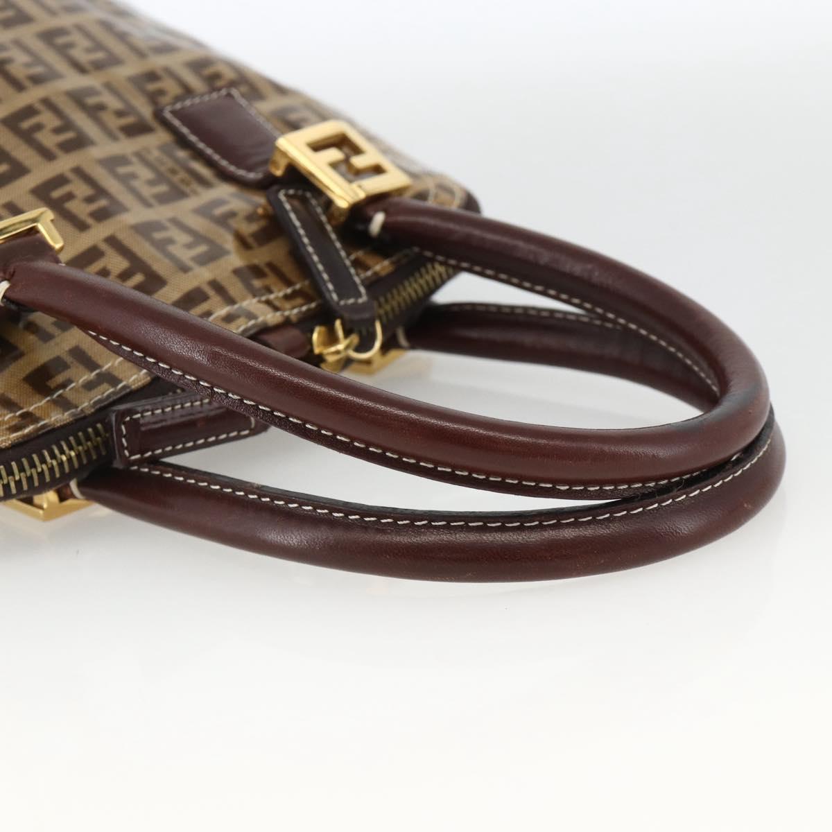 FENDI Zucchino Canvas Hand Bag Beige Gold Auth SW2327A