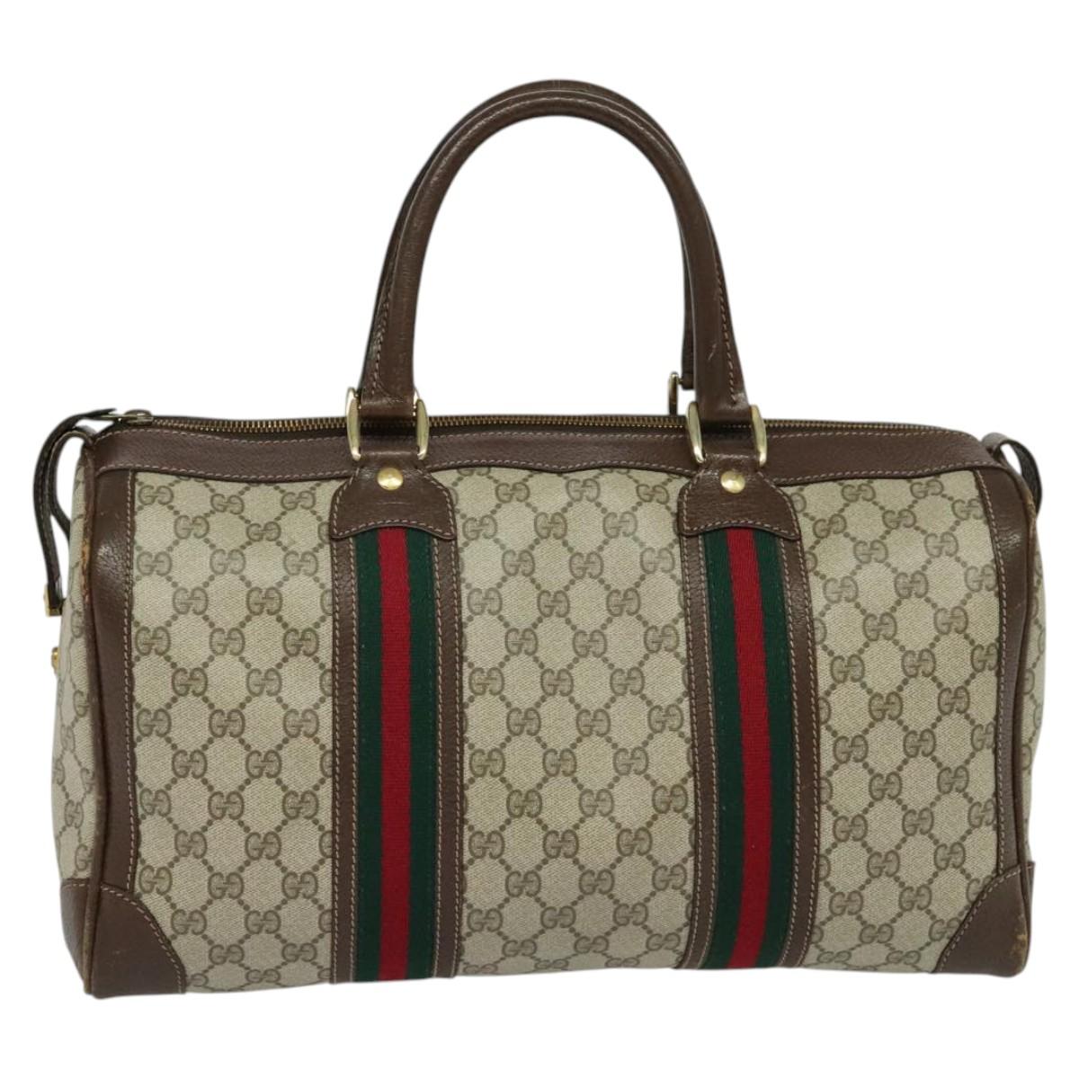 GUCCI GG Supreme Web Sherry Line Hand Bag PVC Beige Gold Red Auth sw234