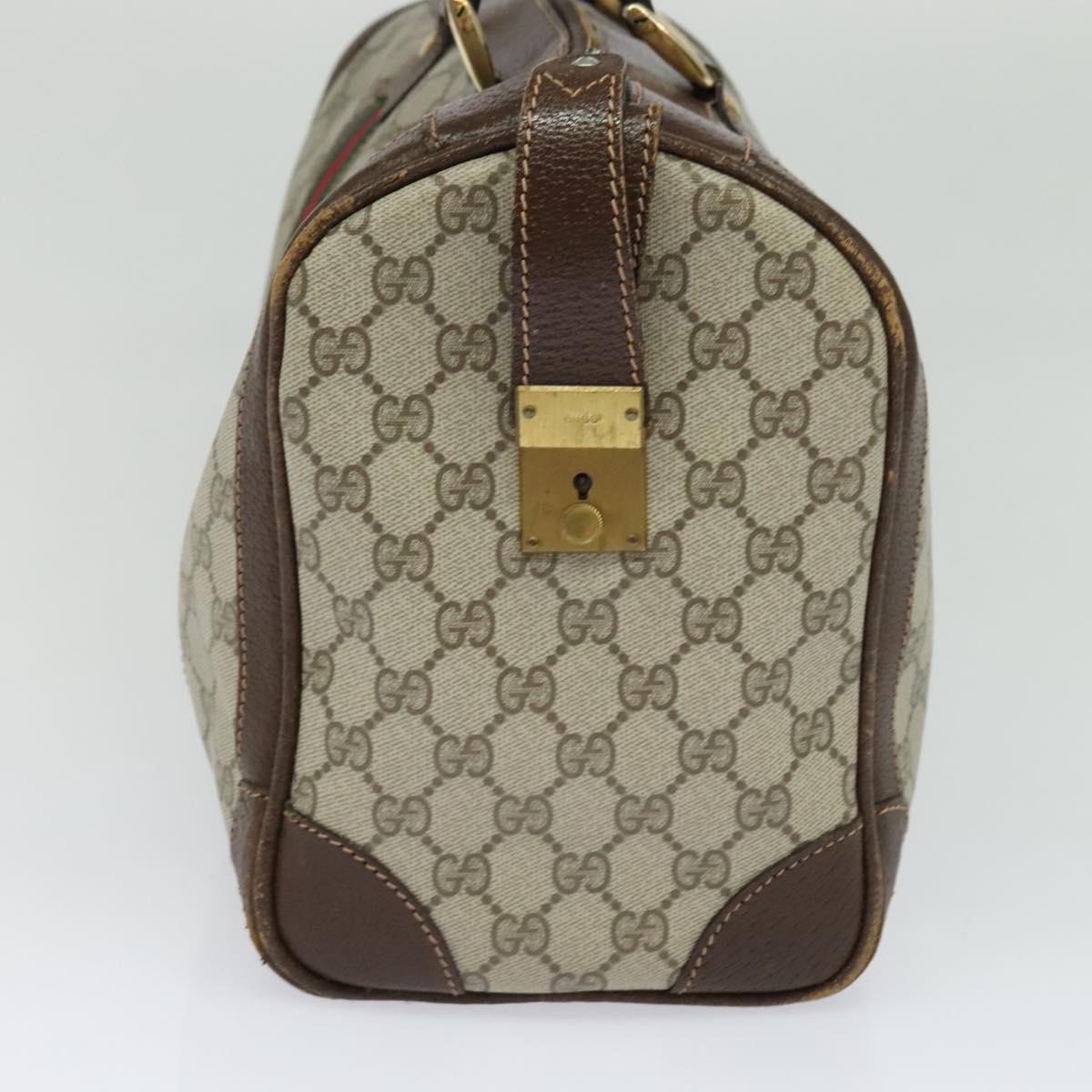 GUCCI GG Supreme Web Sherry Line Hand Bag PVC Beige Gold Red Auth sw234