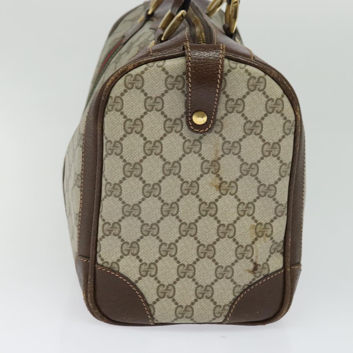 GUCCI GG Supreme Web Sherry Line Hand Bag PVC Beige Gold Red Auth sw234
