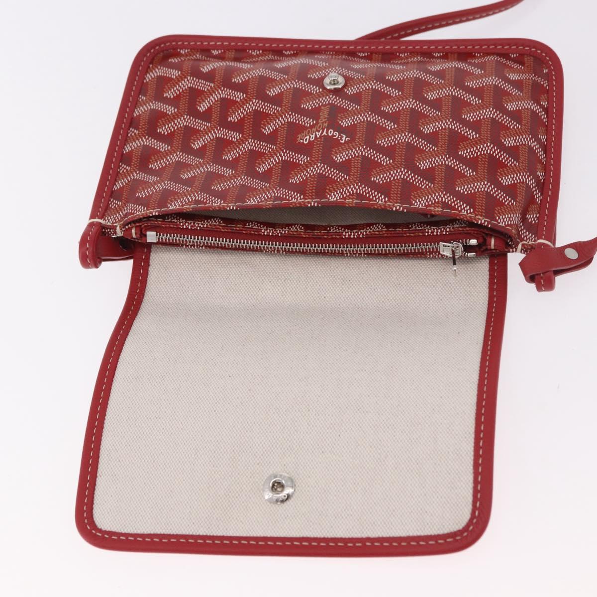 GOYARD Herringbone Shoulder Bag PVC Red Silver Auth SW2347SM