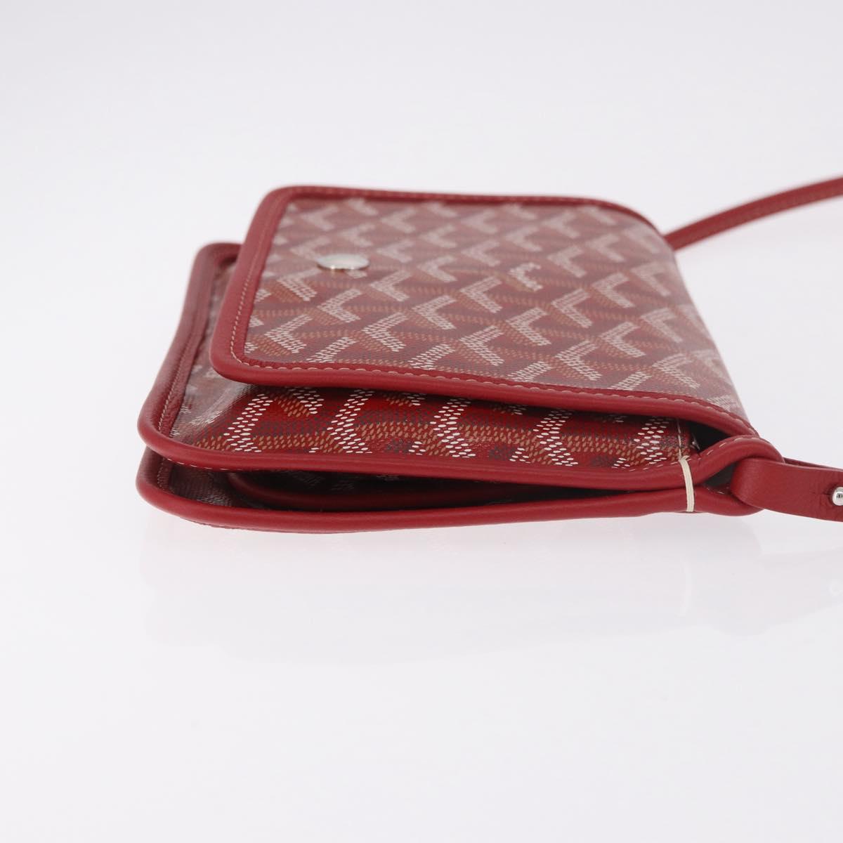 GOYARD Herringbone Shoulder Bag PVC Red Silver Auth SW2347SM