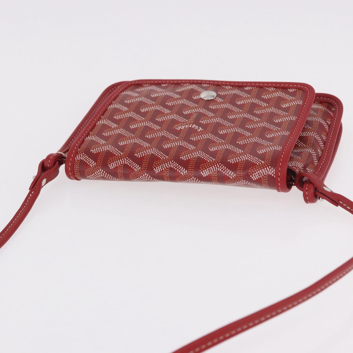 GOYARD Herringbone Shoulder Bag PVC Red Silver Auth SW2347SM