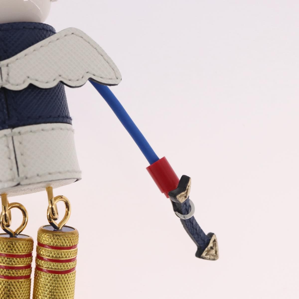 PRADA Robot Key Holder Metal Leather White Navy 2TR034 Auth SW2350V
