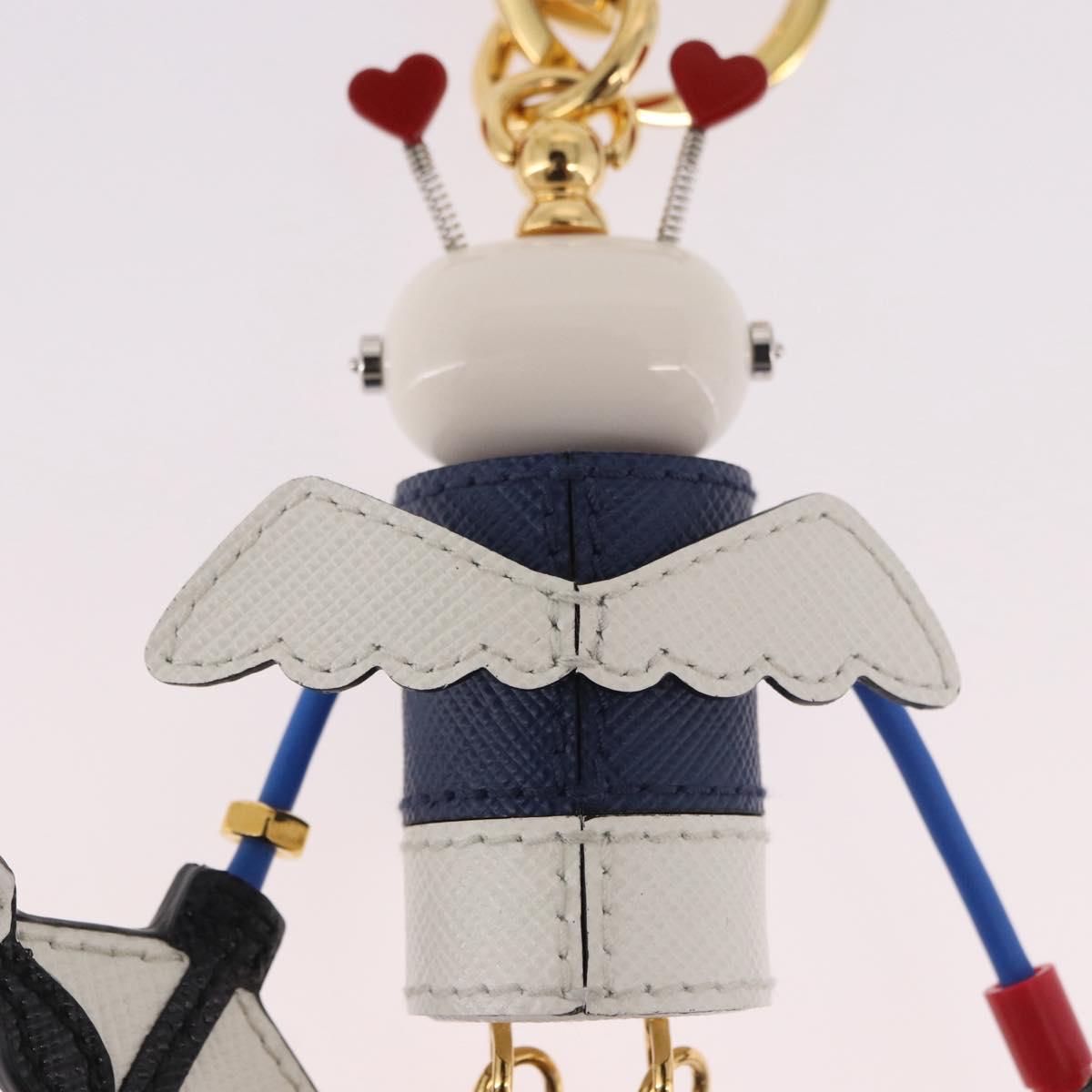 PRADA Robot Key Holder Metal Leather White Navy 2TR034 Auth SW2350V