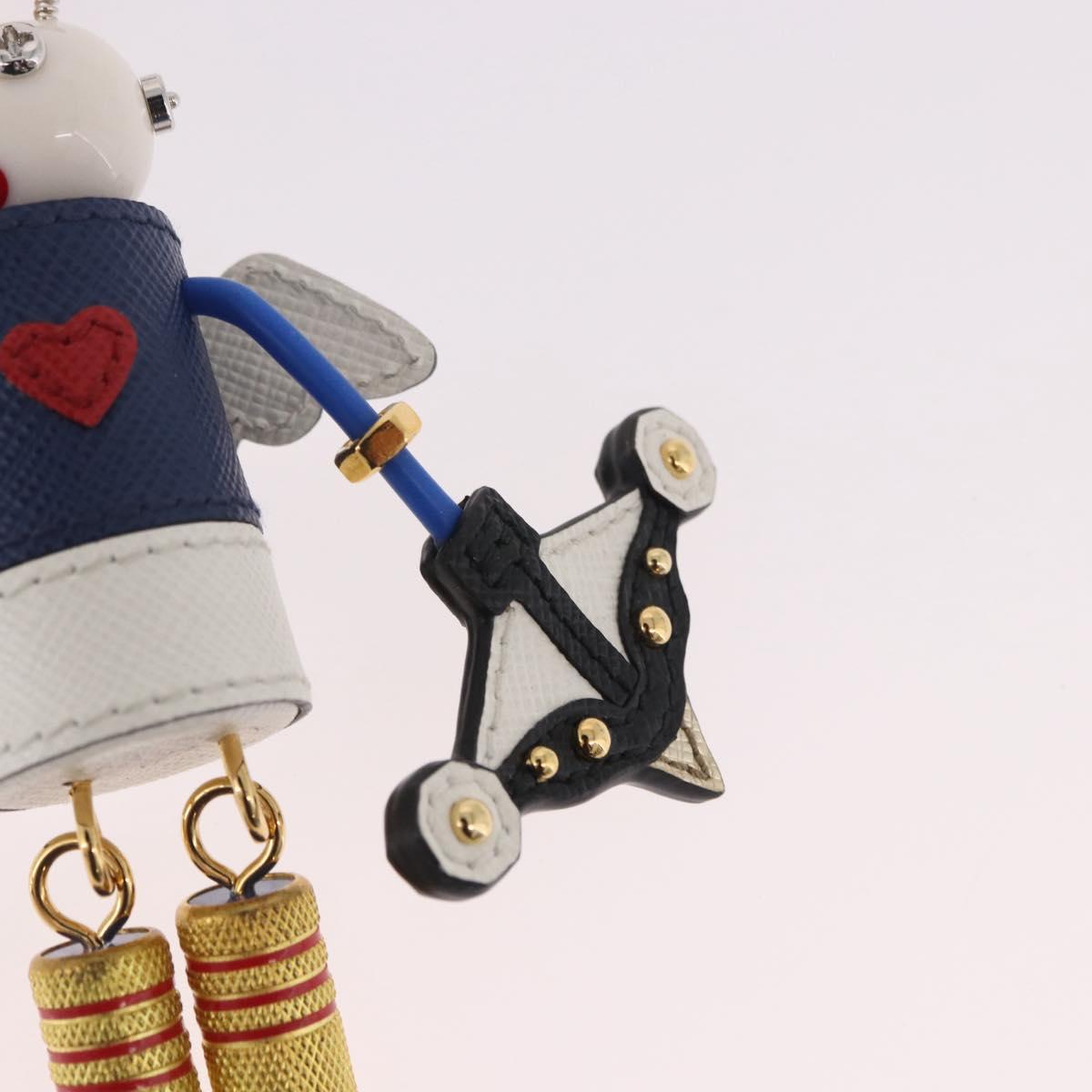 PRADA Robot Key Holder Metal Leather White Navy 2TR034 Auth SW2350V