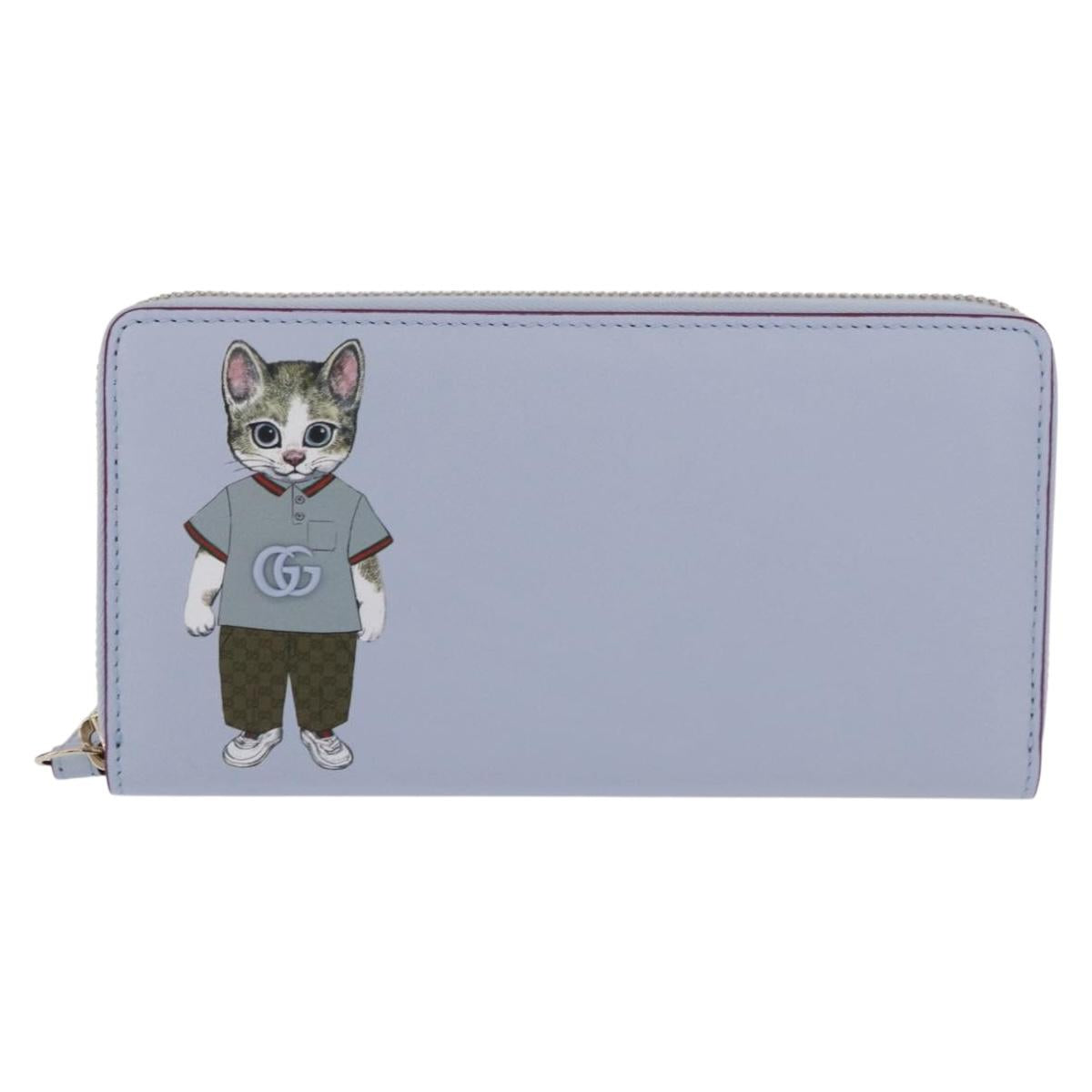 GUCCI Yuko Higuchi Zip Around Wallet Japan Leather Blue 847918 Auth SW2354SM