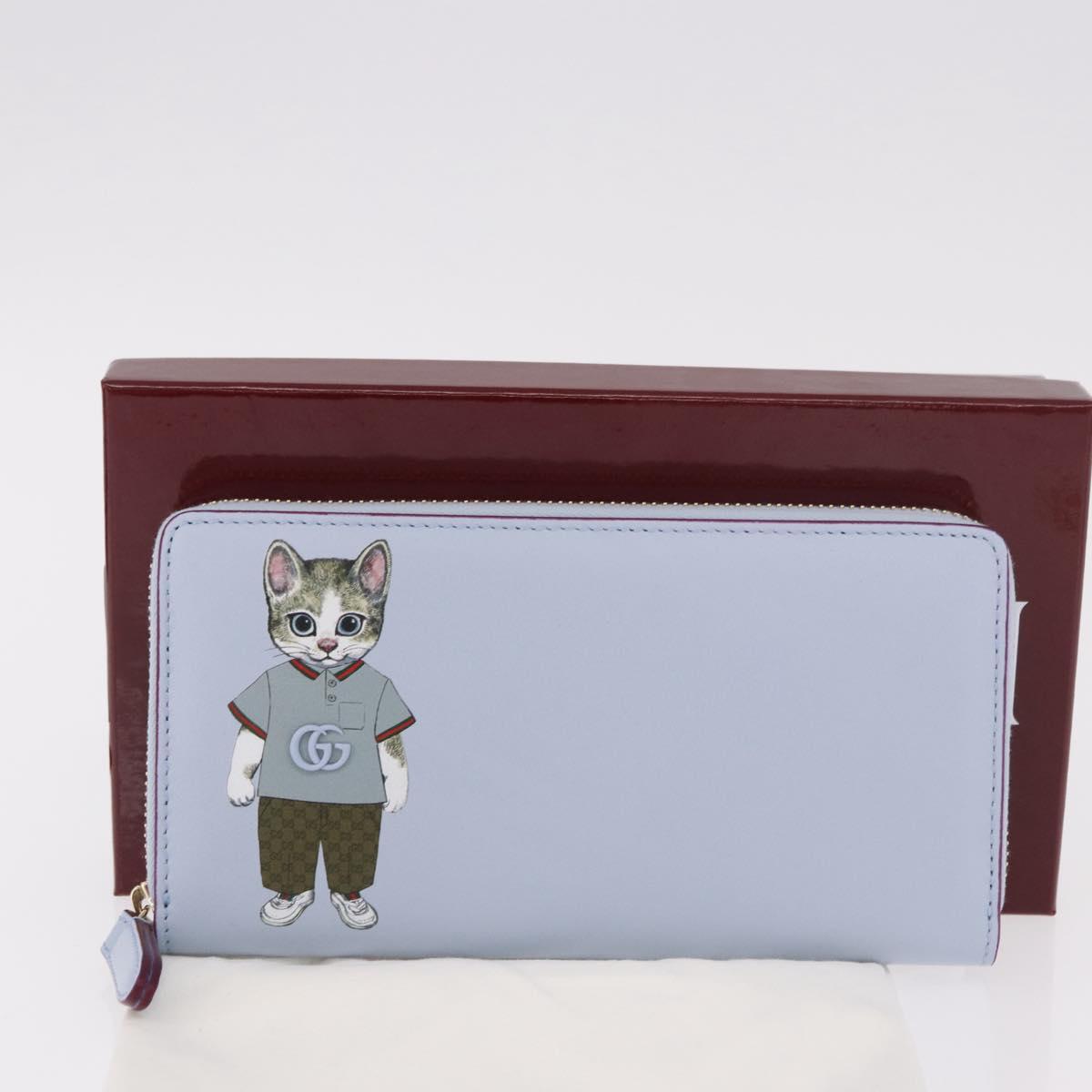 GUCCI Yuko Higuchi Zip Around Wallet Japan Leather Blue 847918 Auth SW2354SM