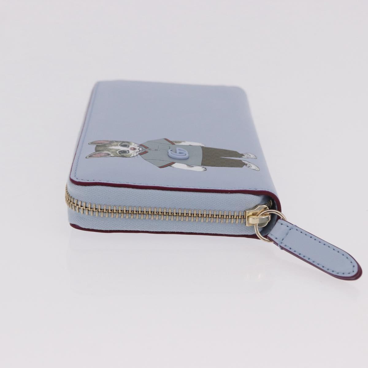 GUCCI Yuko Higuchi Zip Around Wallet Japan Leather Blue 847918 Auth SW2354SM
