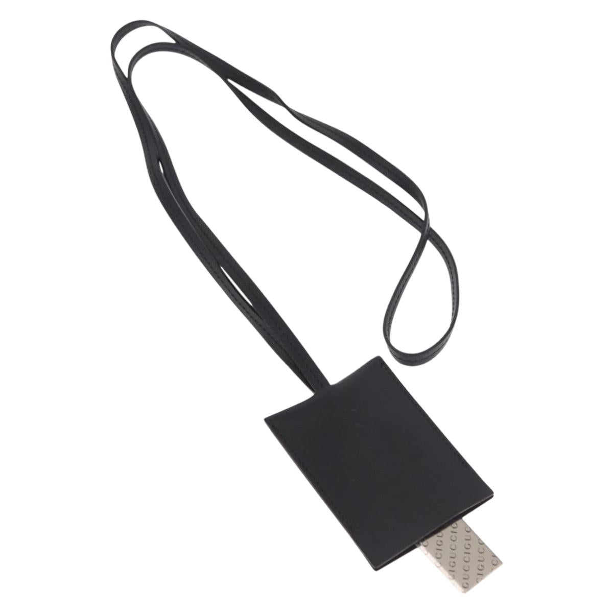 GUCCI Clochette Necklace Leather Black Auth SW2359V