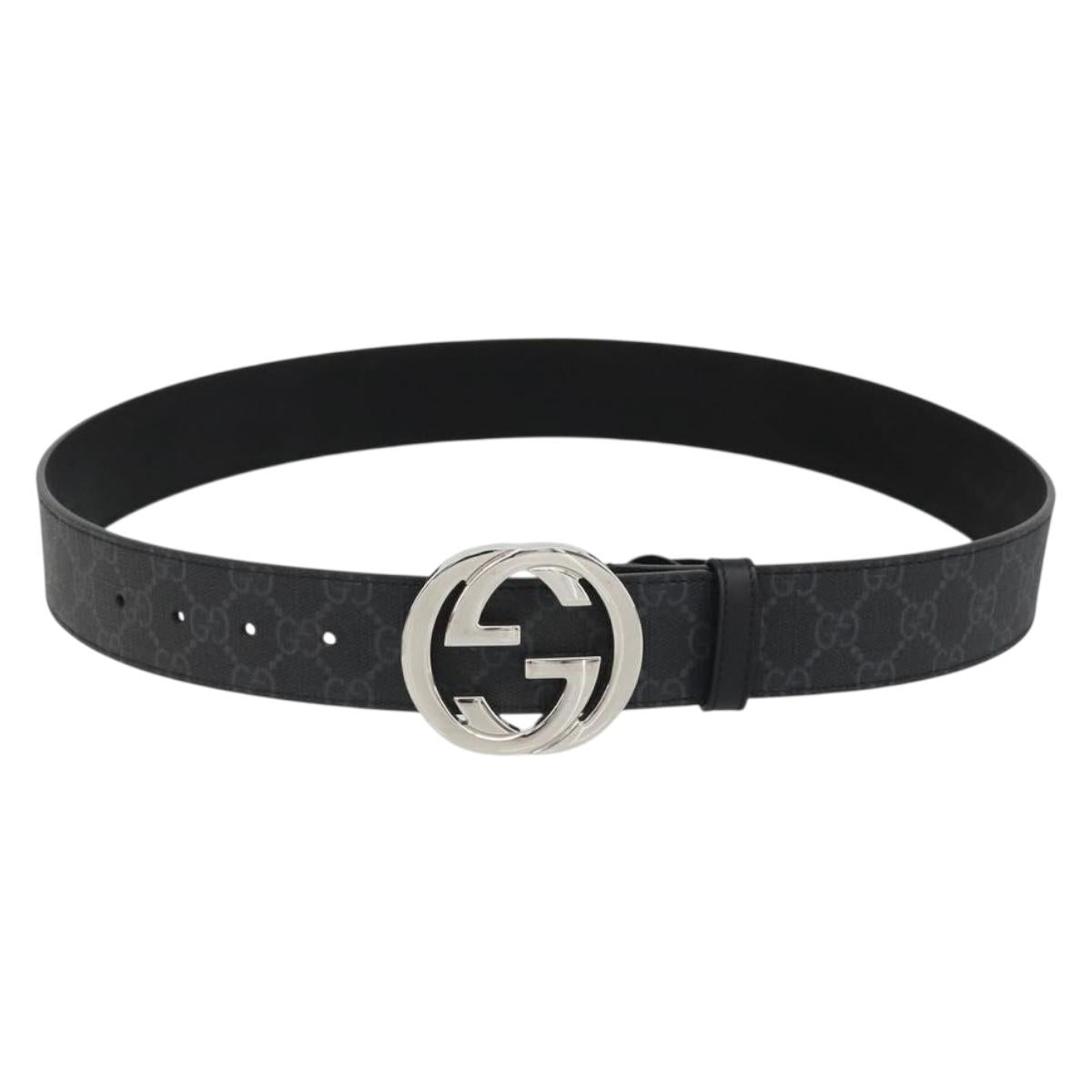 GUCCI GG Supreme Belt PVC 39.4"" Black Silver 411924 Auth SW2361M