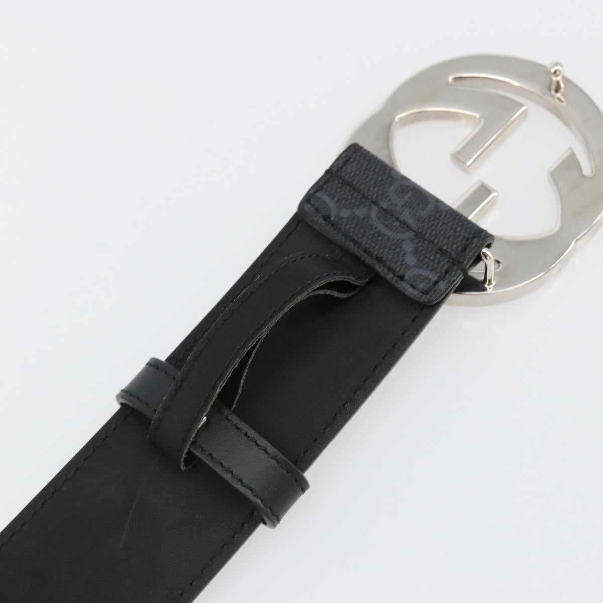 GUCCI GG Supreme Belt PVC 39.4"" Black Silver 411924 Auth SW2361M