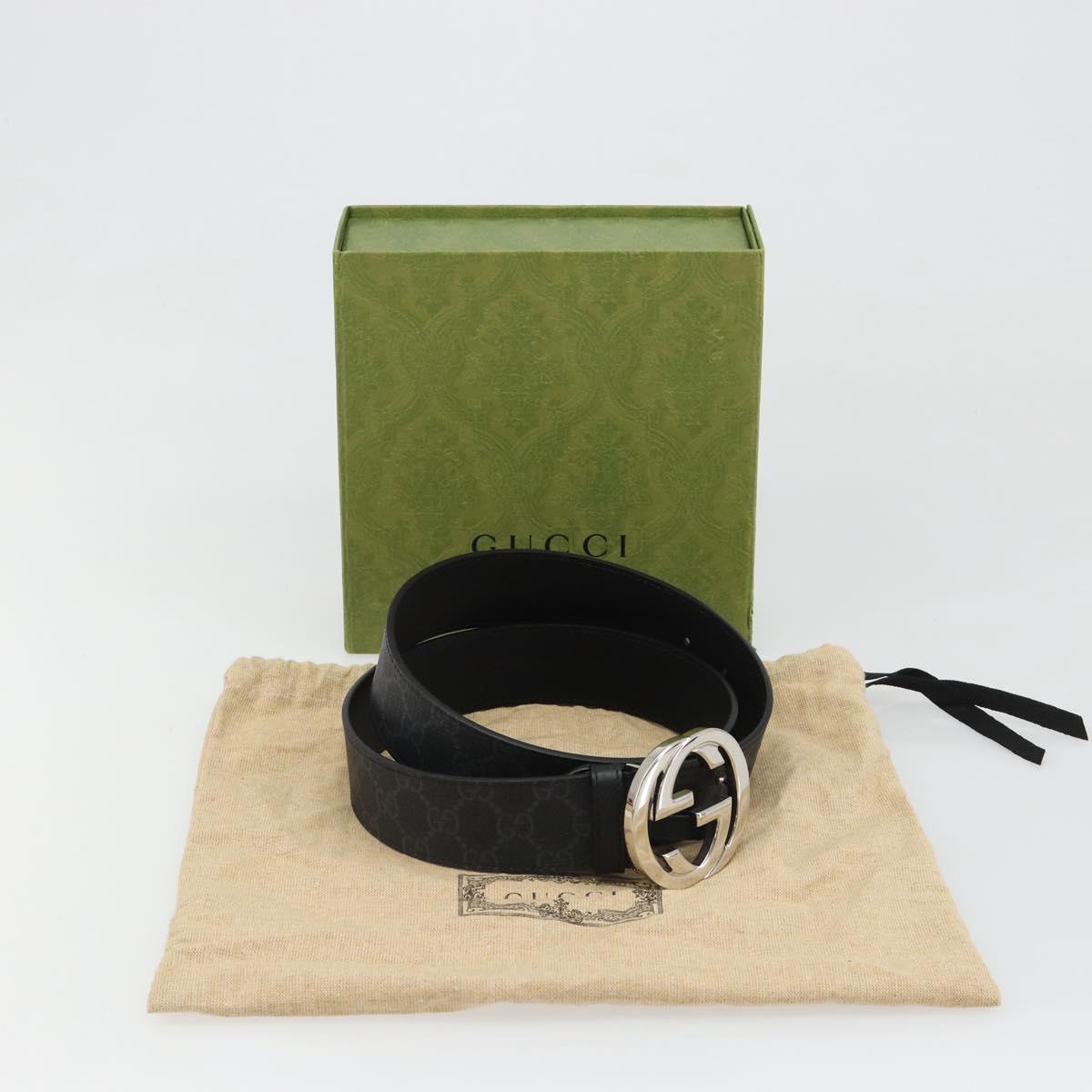 GUCCI GG Supreme Belt PVC 39.4"" Black Silver 411924 Auth SW2361M