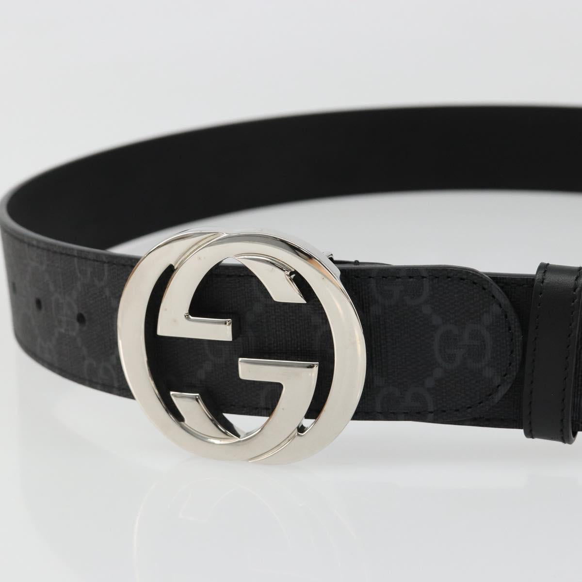 GUCCI GG Supreme Belt PVC 39.4"" Black Silver 411924 Auth SW2361M
