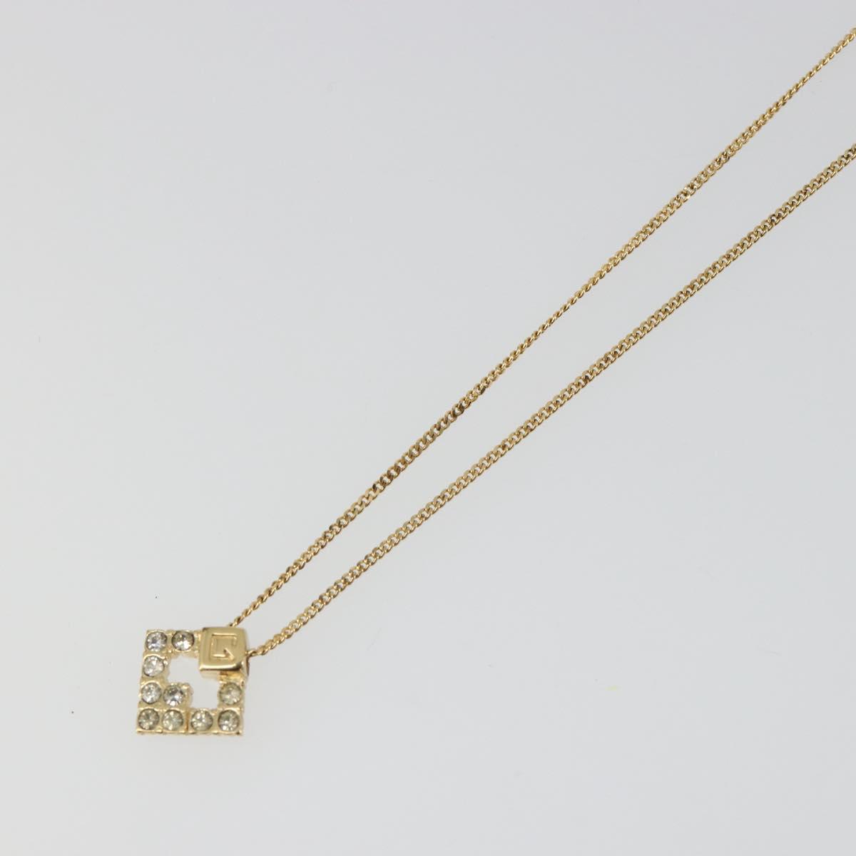 GIVENCHY Rhinestone Necklace metal Gold Auth SW2366