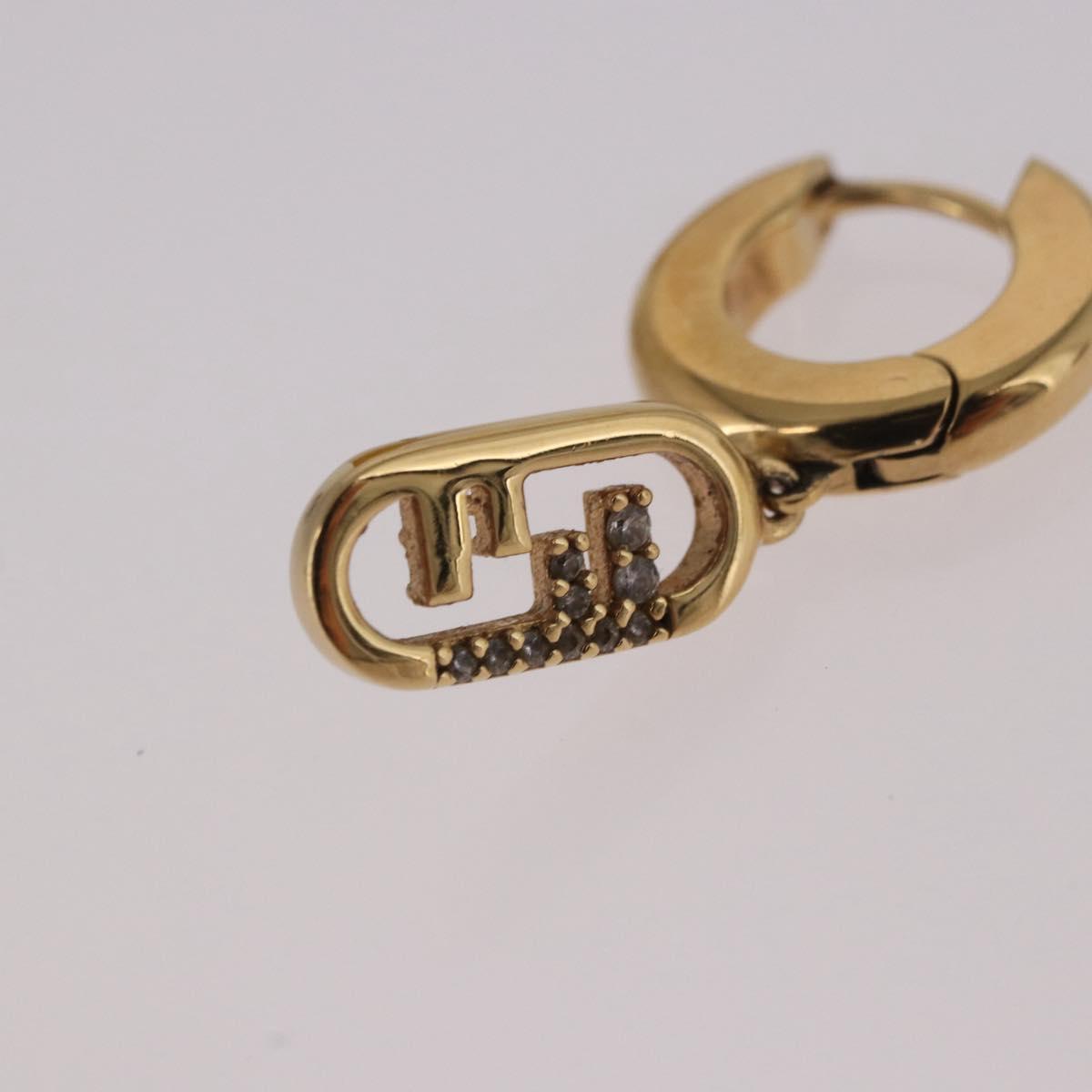 FENDI Aurochre Rhinestones Pierce Earring metal Gold Auth SW2373V
