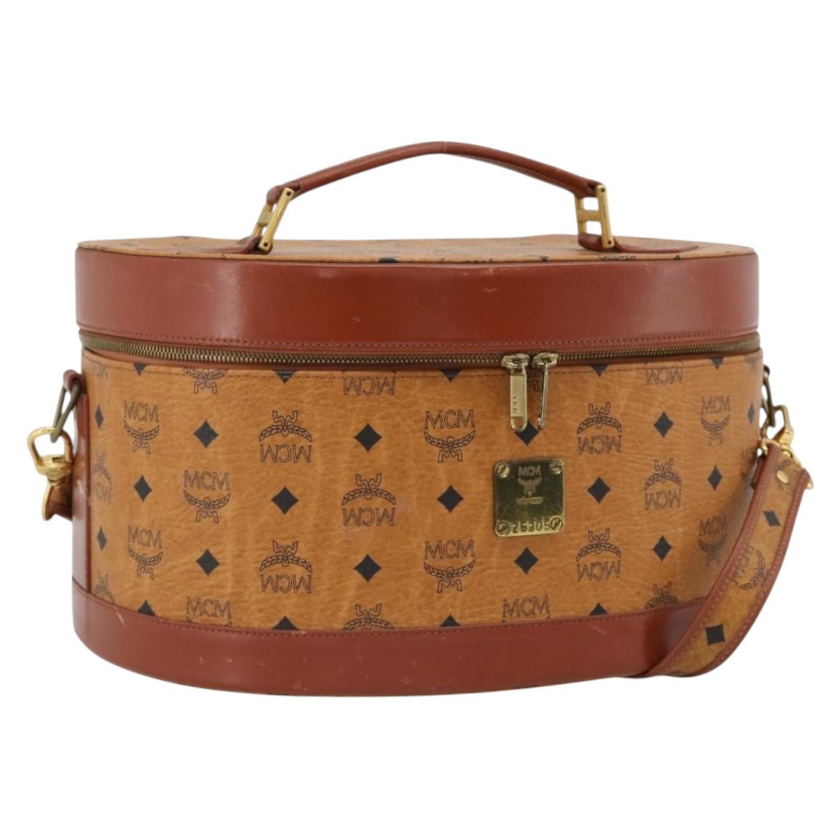 MCM Vicetos Logogram Vanity Hand Bag PVC Leather 2way Brown Gold Auth SW2380A