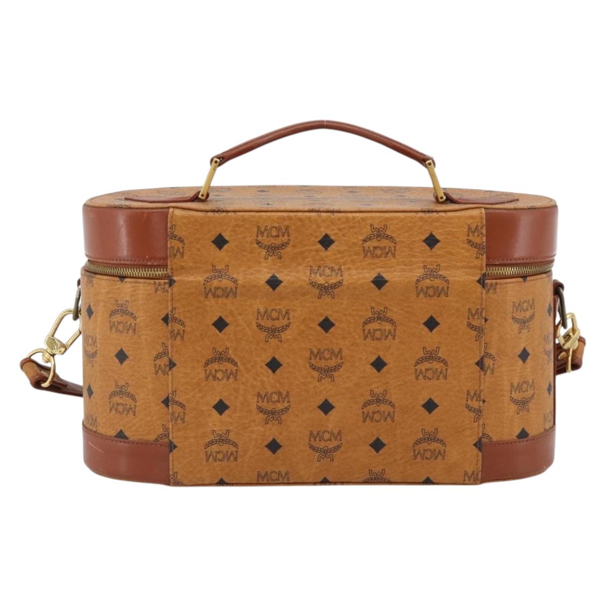 MCM Vicetos Logogram Vanity Hand Bag PVC Leather 2way Brown Gold Auth SW2380A